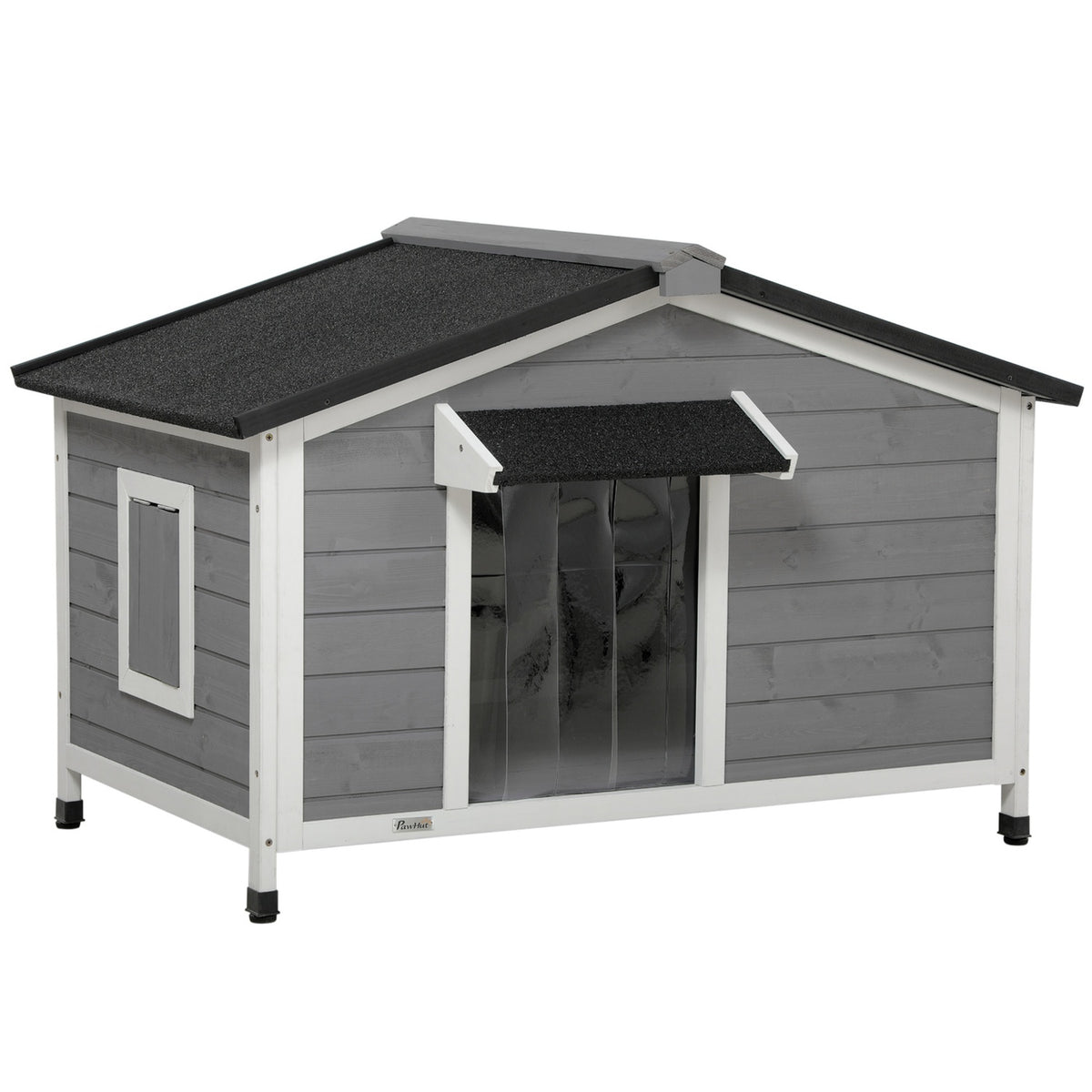 Fir Wood Dog Kennel Weatherproof Dog House With Opening Asphalt Roof & Removable Floor, Gray, 109X79X72Cm