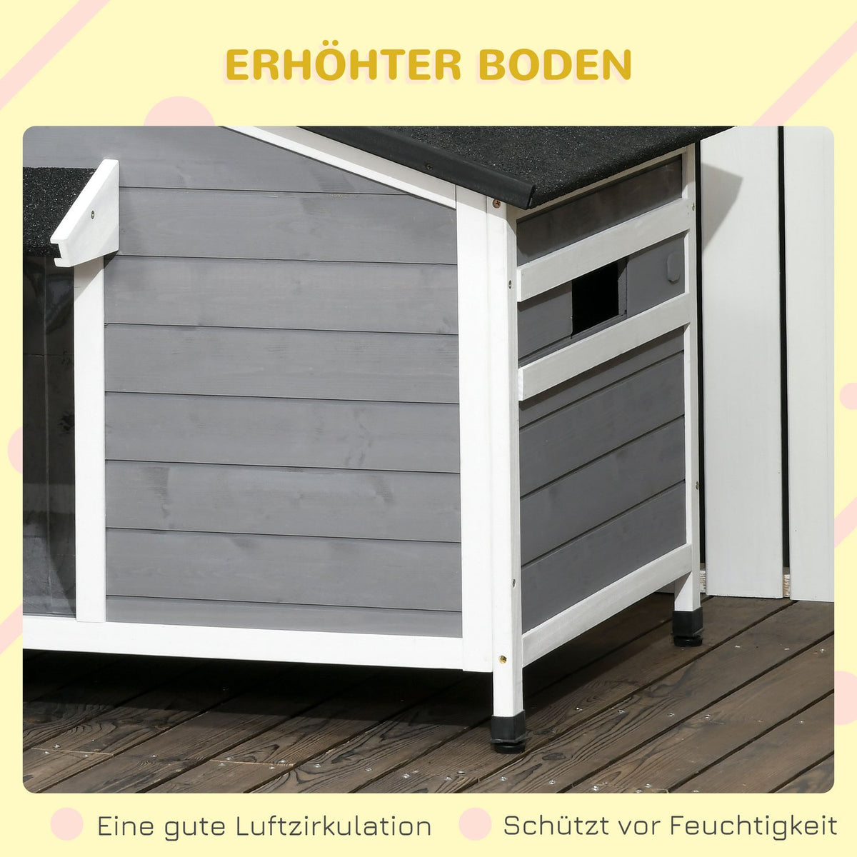 Fir Wood Dog Kennel Weatherproof Dog House With Opening Asphalt Roof & Removable Floor, Gray, 109X79X72Cm