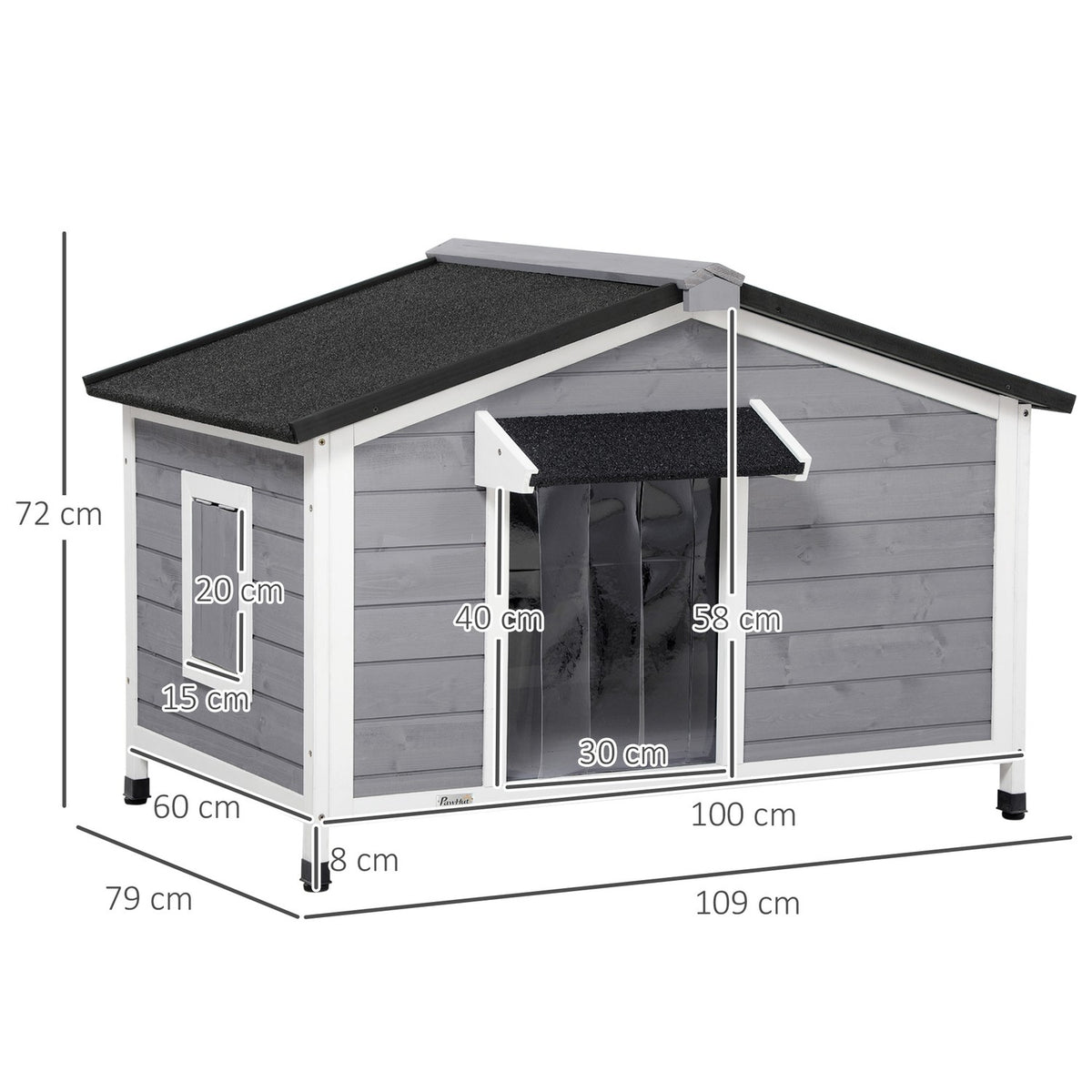 Fir Wood Dog Kennel Weatherproof Dog House With Opening Asphalt Roof & Removable Floor, Gray, 109X79X72Cm