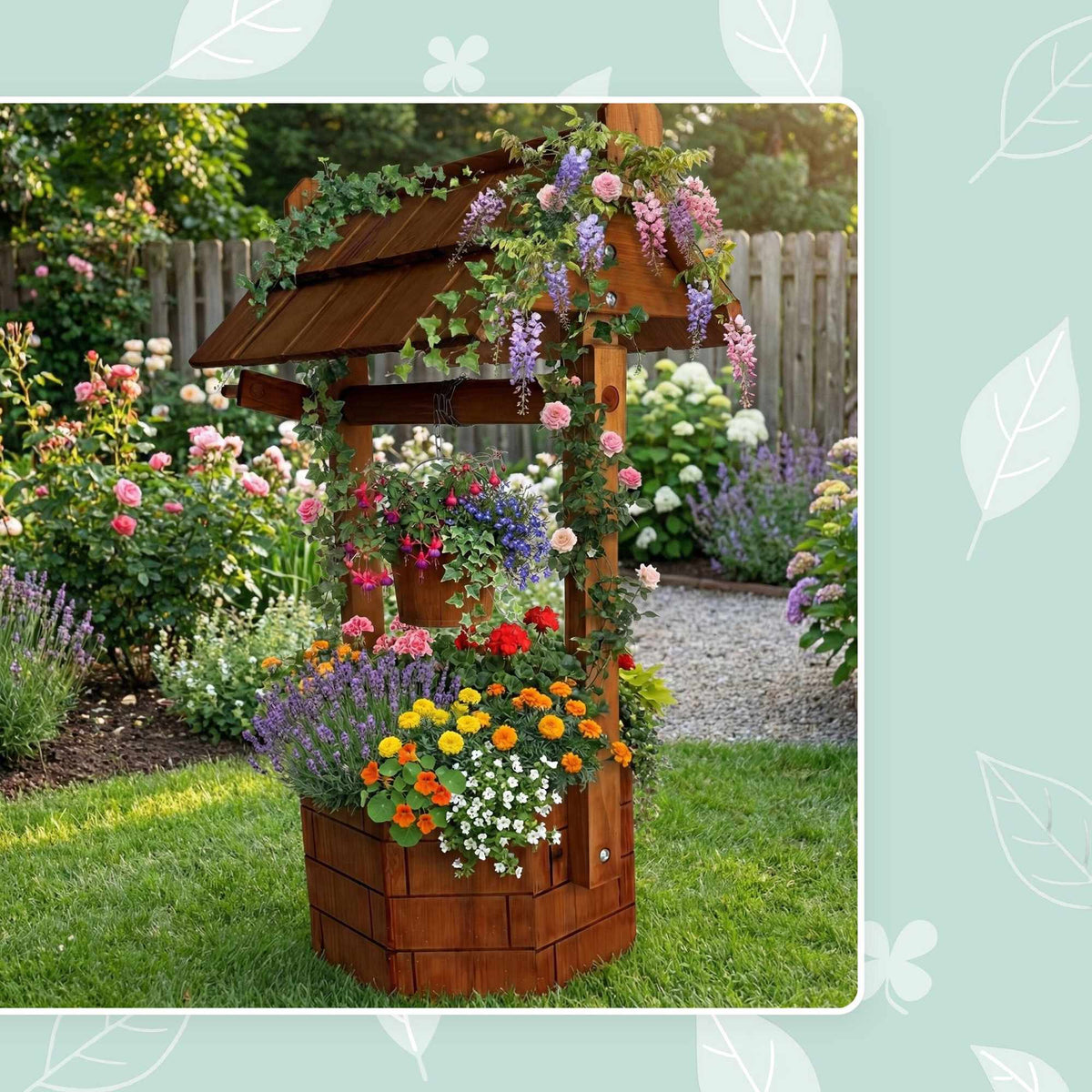 Fir-Wood Garden Fountain with Crank and Bucket