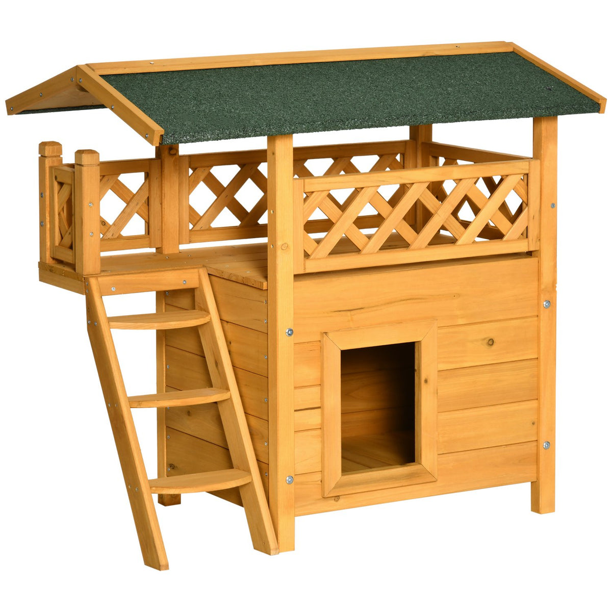 Fir Wood Small Animal House Patio Stairs Thermally Insulated Weatherproof Nature Indoor & Outdoor
