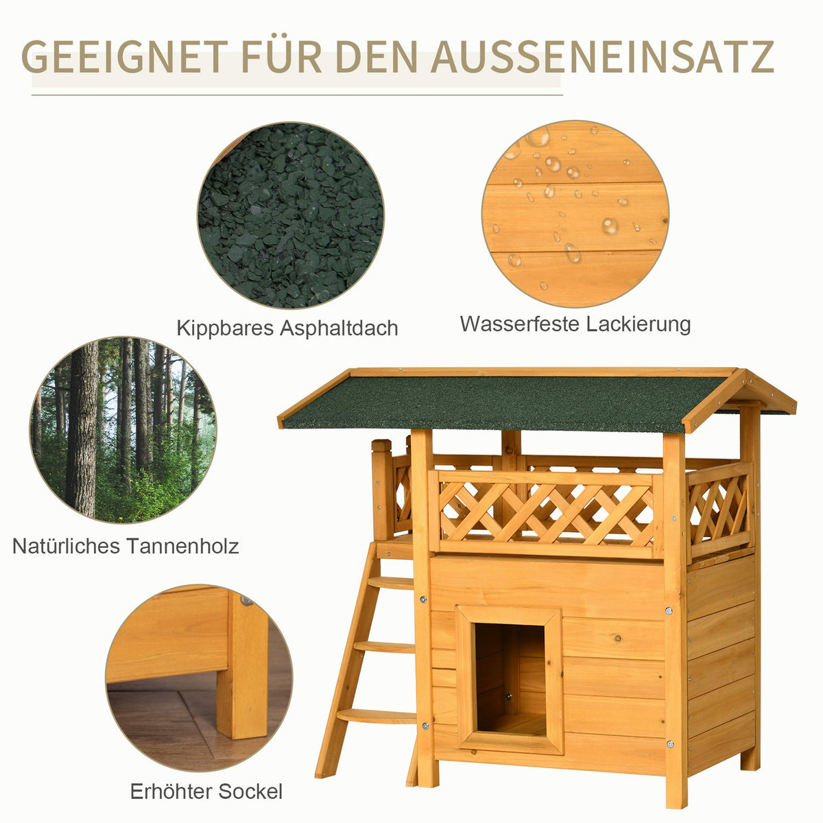 Fir Wood Small Animal House Patio Stairs Thermally Insulated Weatherproof Nature Indoor & Outdoor