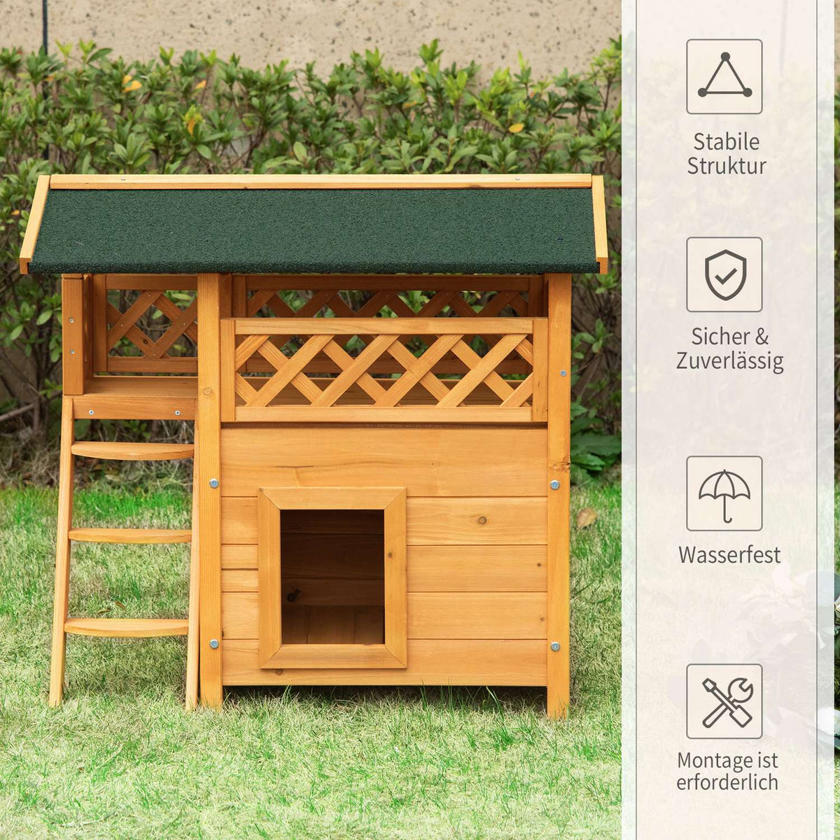 Fir Wood Small Animal House Patio Stairs Thermally Insulated Weatherproof Nature Indoor & Outdoor