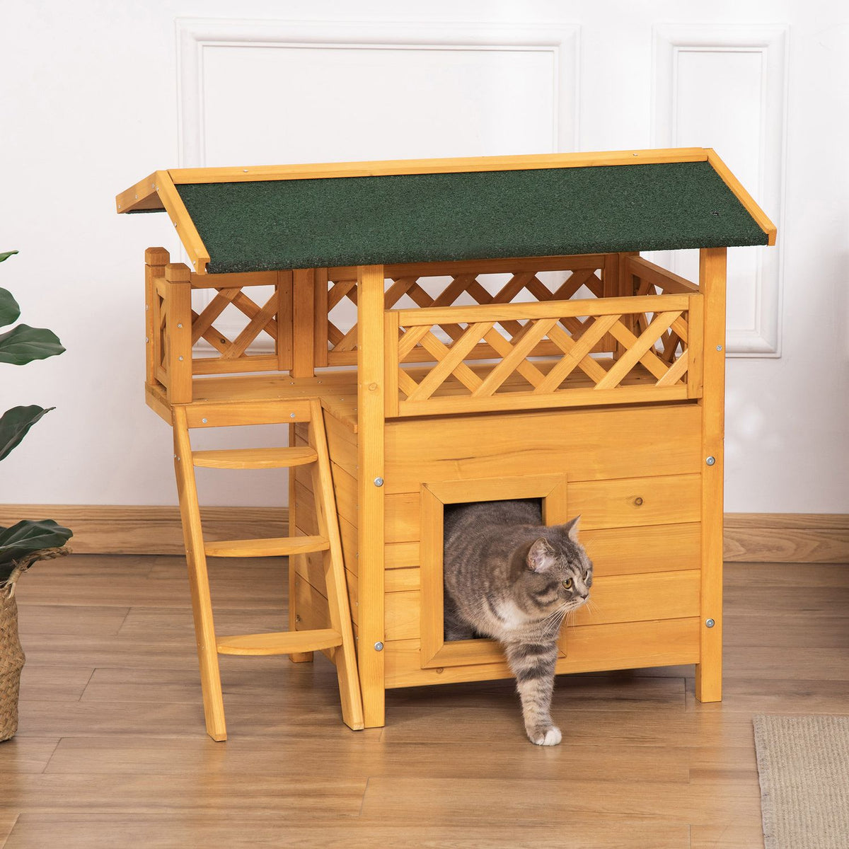 Fir Wood Small Animal House Patio Stairs Thermally Insulated Weatherproof Nature Indoor & Outdoor