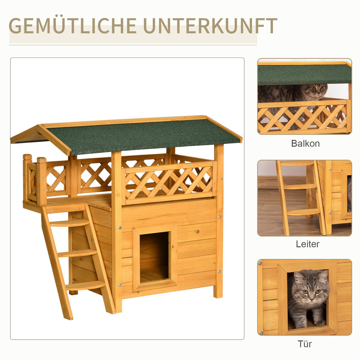 Fir Wood Small Animal House Patio Stairs Thermally Insulated Weatherproof Nature Indoor & Outdoor