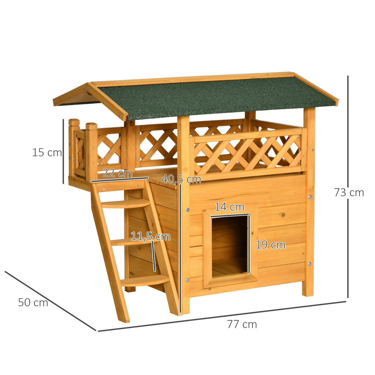 Fir Wood Small Animal House Patio Stairs Thermally Insulated Weatherproof Nature Indoor & Outdoor