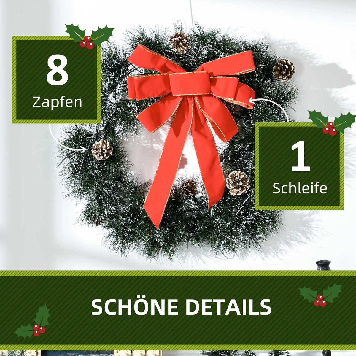 Fir Wreath Door Wreath Christmas Wreath Back With Hanging Eyelet Pe Green Ø60 X 10 Cm