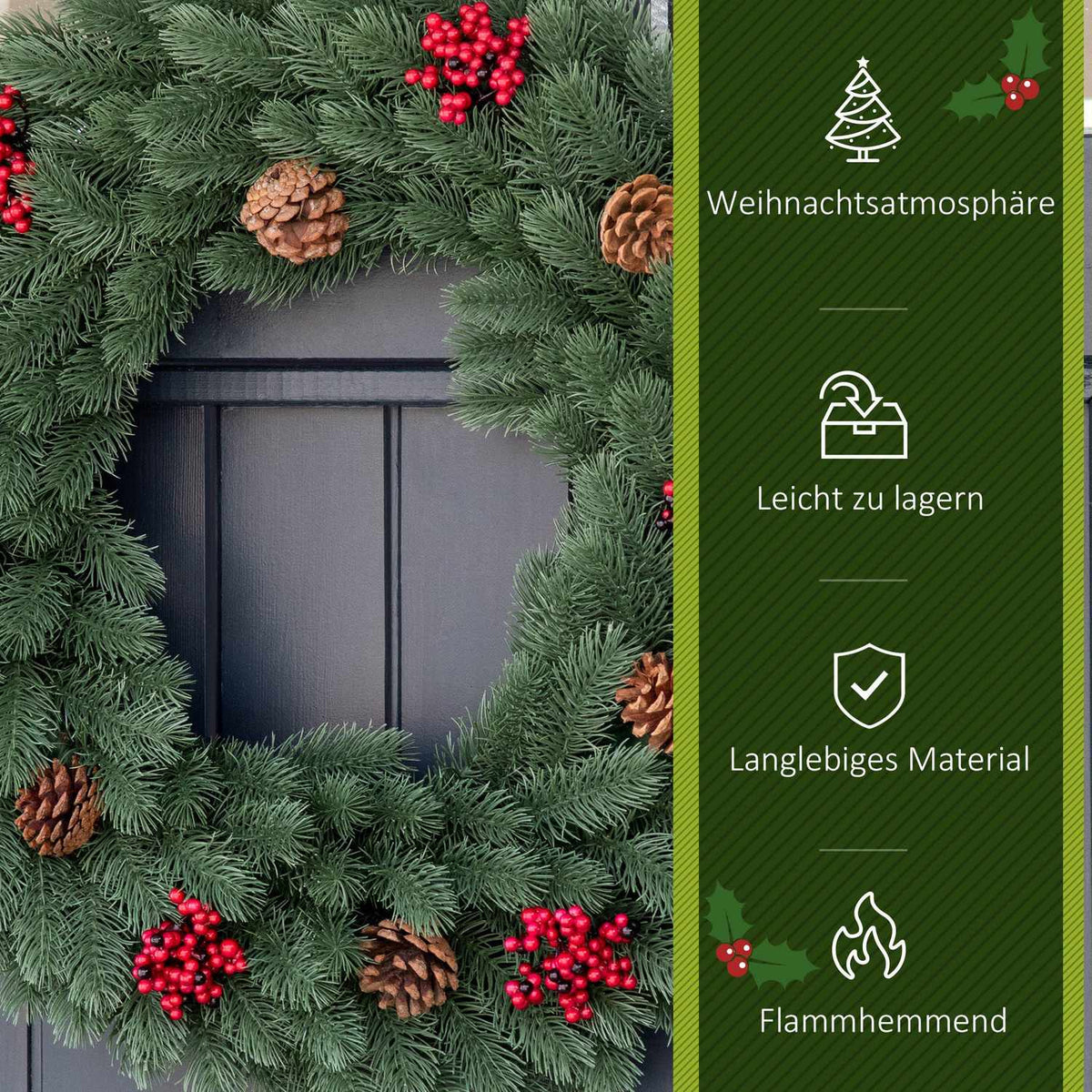 Fir Wreath, Door Wreath, Christmas Wreath, Back With Hanging Eyelet, Pe Green, Diameter 60 X 8 Cm