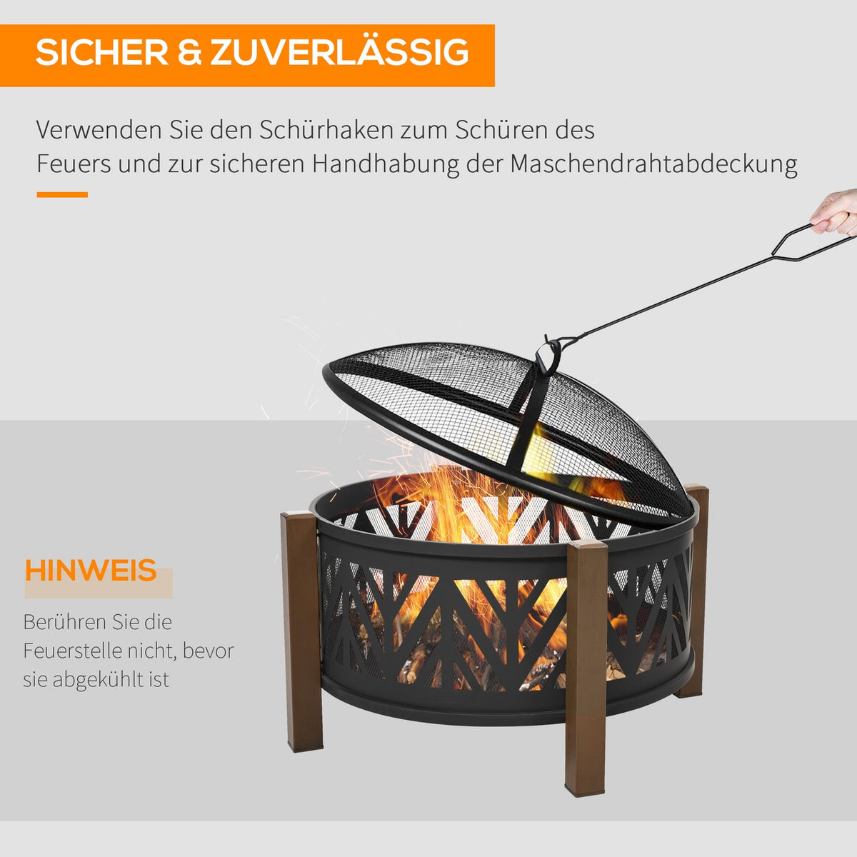 Fire Bowl 2-In-1 Fire Basket With Spark Guard & Grill Grate, Garden Bbq, Black+Brown, Ф78X60H Cm