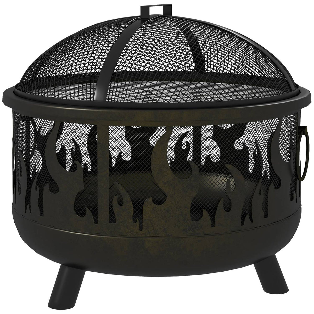 Fire Bowl 2-In-1 Fire Basket With Spark Protection & Grill Grate, For Garden Bbq, Metal, Black, Ø61X55Cm