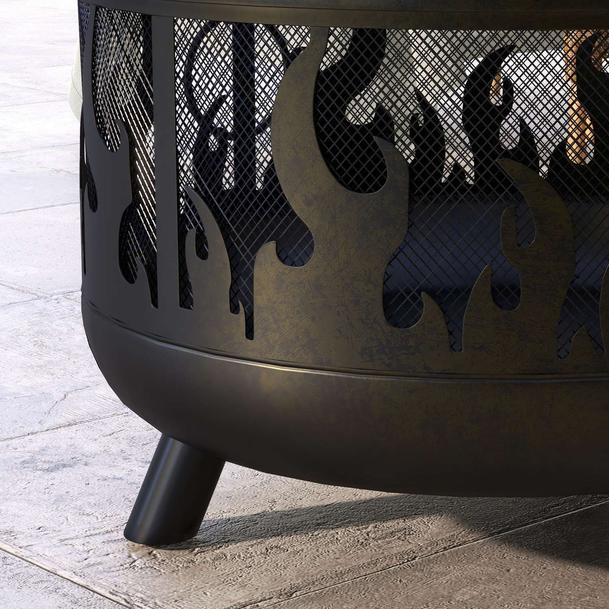 Fire Bowl 2-In-1 Fire Basket With Spark Protection & Grill Grate, For Garden Bbq, Metal, Black, Ø61X55Cm