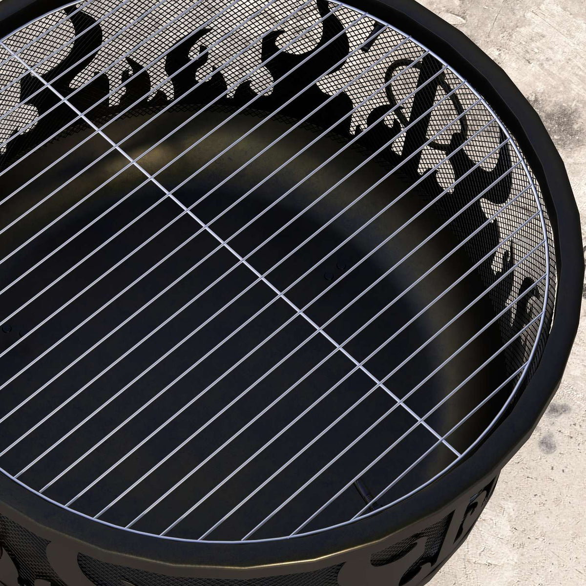 Fire Bowl 2-In-1 Fire Basket With Spark Protection & Grill Grate, For Garden Bbq, Metal, Black, Ø61X55Cm
