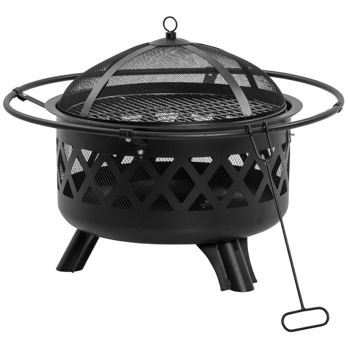 Fire Bowl 2-In-1 Fire Basket With Spark Protection Grill Net Ø82 Cm Fire Pit For Heating Bbq Grill Garden Patio Round Black