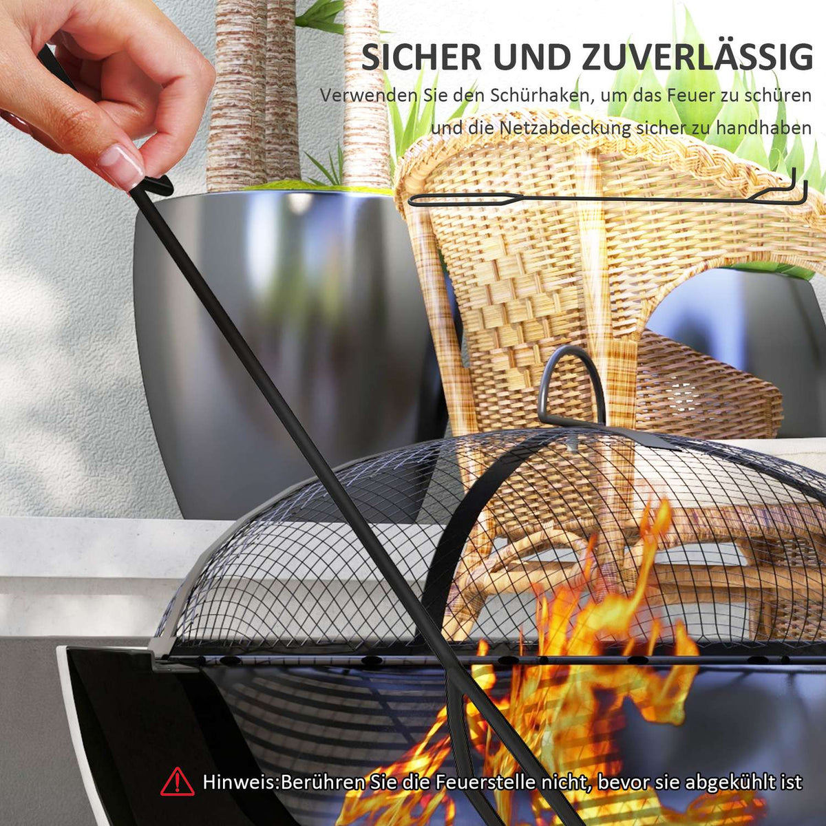 Fire Bowl 2-In-1 Fire Pit & Bbq Table Fire With Grill Grate, Cement Look, For Camping & Garden, Metal, Grey