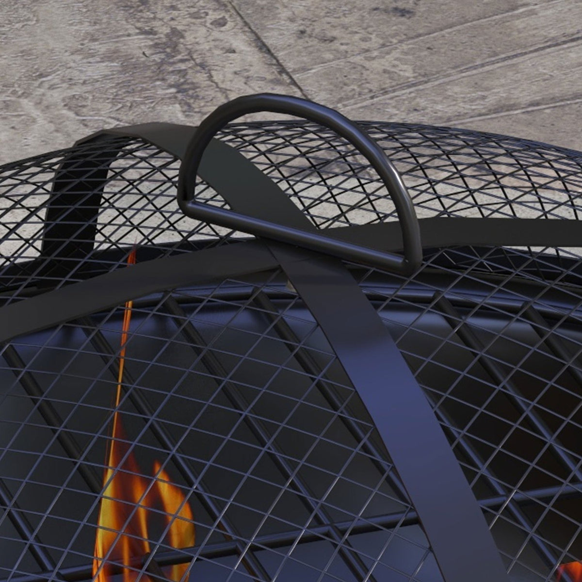 Fire Bowl 2-In-1 Fire Pit & Bbq Table Fire With Grill Grate, Cement Look, For Camping & Garden, Metal, Grey