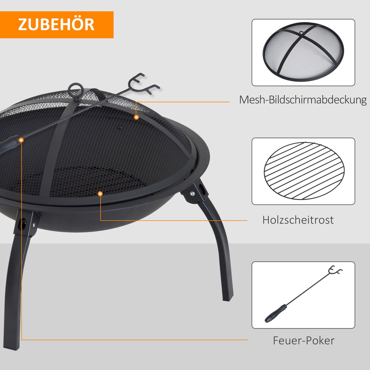 Fire Bowl Fire Basket, Fire Pit With Spark Protection, Foldable, Garden, Black, 55Cm, 70.5X70.5X40Cm
