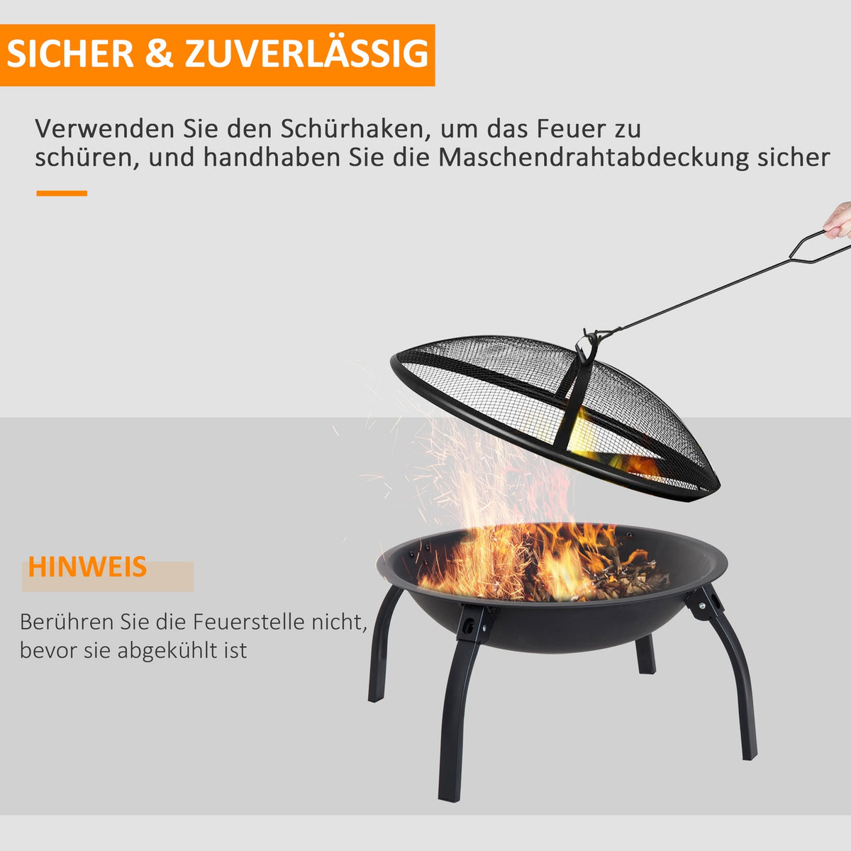Fire Bowl Fire Basket, Fire Pit With Spark Protection, Foldable, Garden, Black, 55Cm, 70.5X70.5X40Cm