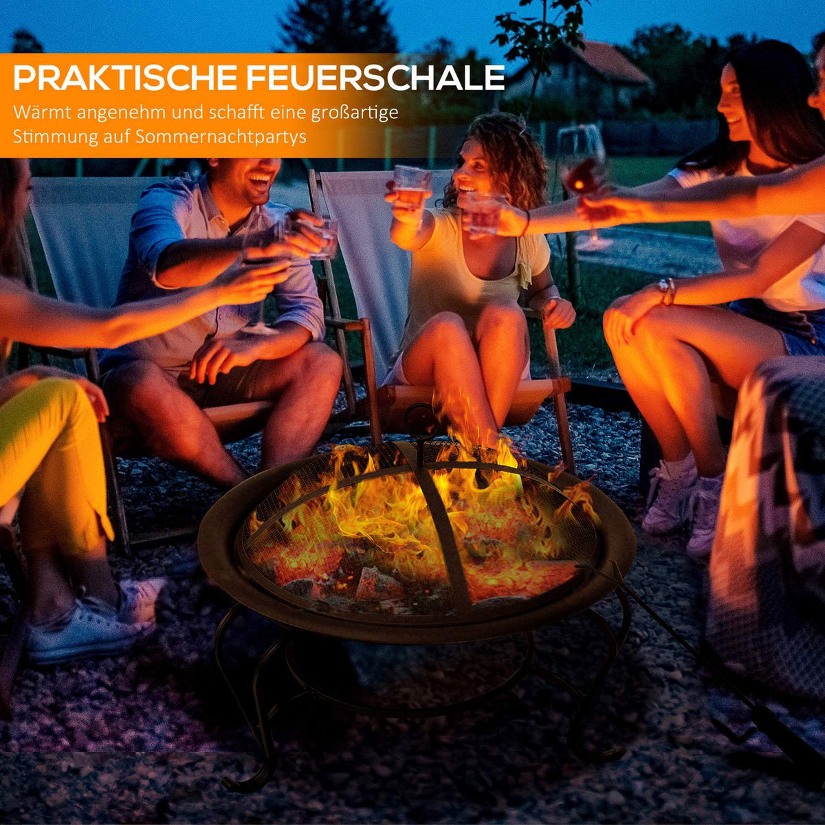 Fire Bowl Fire Pit & Fire Basket For Wood, Charcoal With Spark Guard, Garden, Black, 70.5X70.5X40Cm