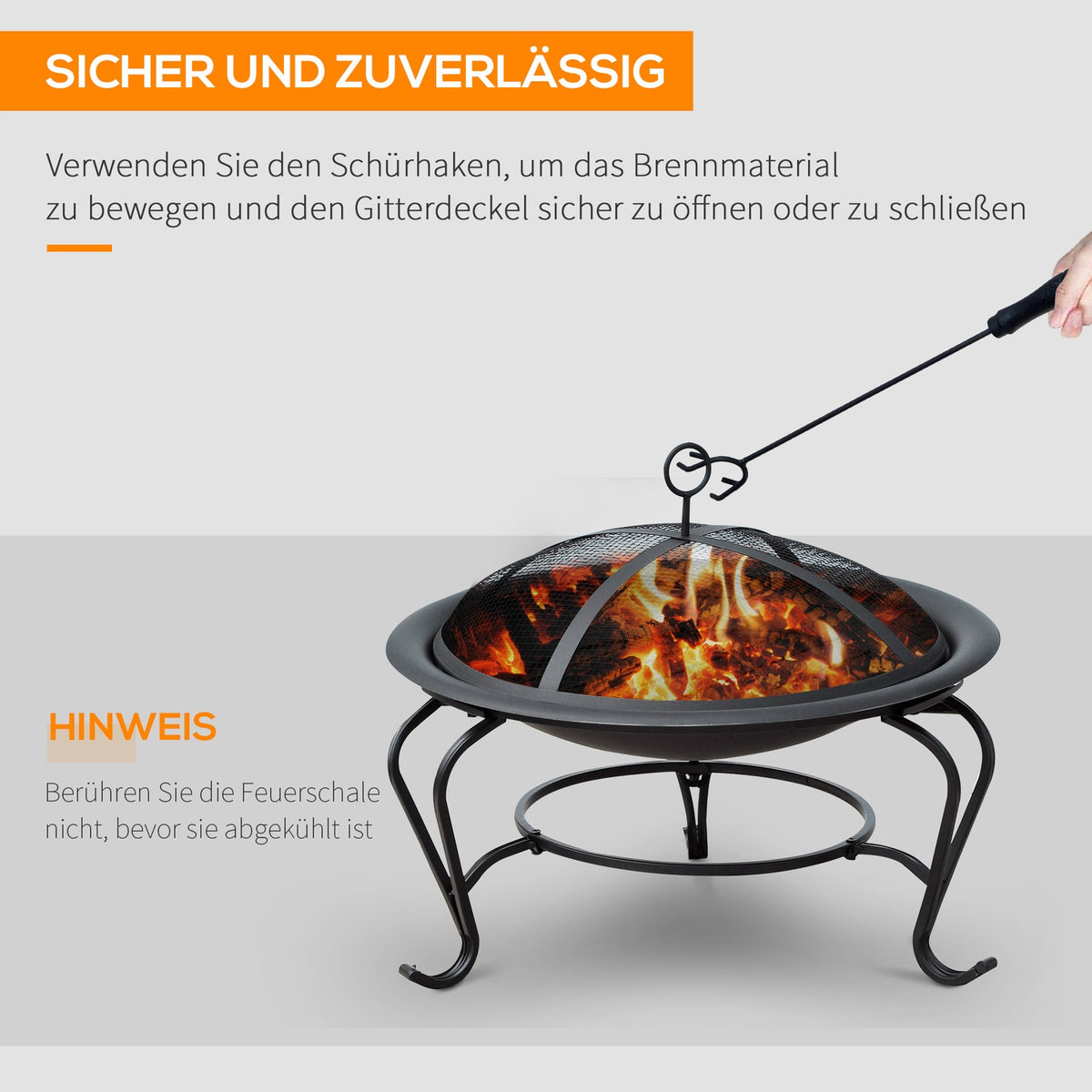 Fire Bowl Fire Pit & Fire Basket For Wood, Charcoal With Spark Guard, Garden, Black, 70.5X70.5X40Cm