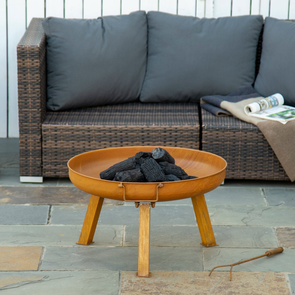 Fire Bowl Garden Fire Basket Iron Rust Brown 71X60X36Cm Poker