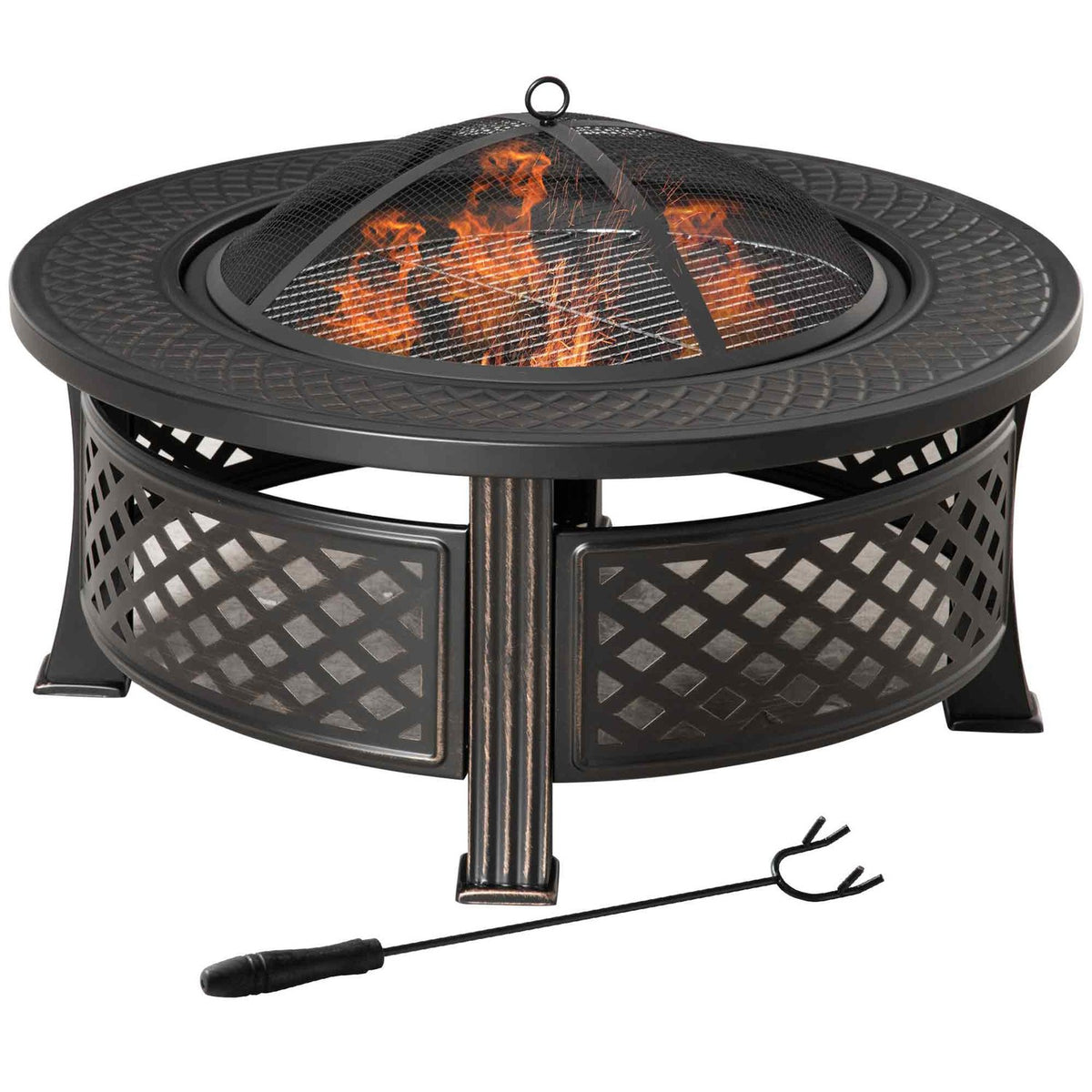 Fire Bowl Poker Spark Guard Fire Basket Fire Table Round Fire Pit Garden Camping Bbq Steel Black 81X81X50Cm