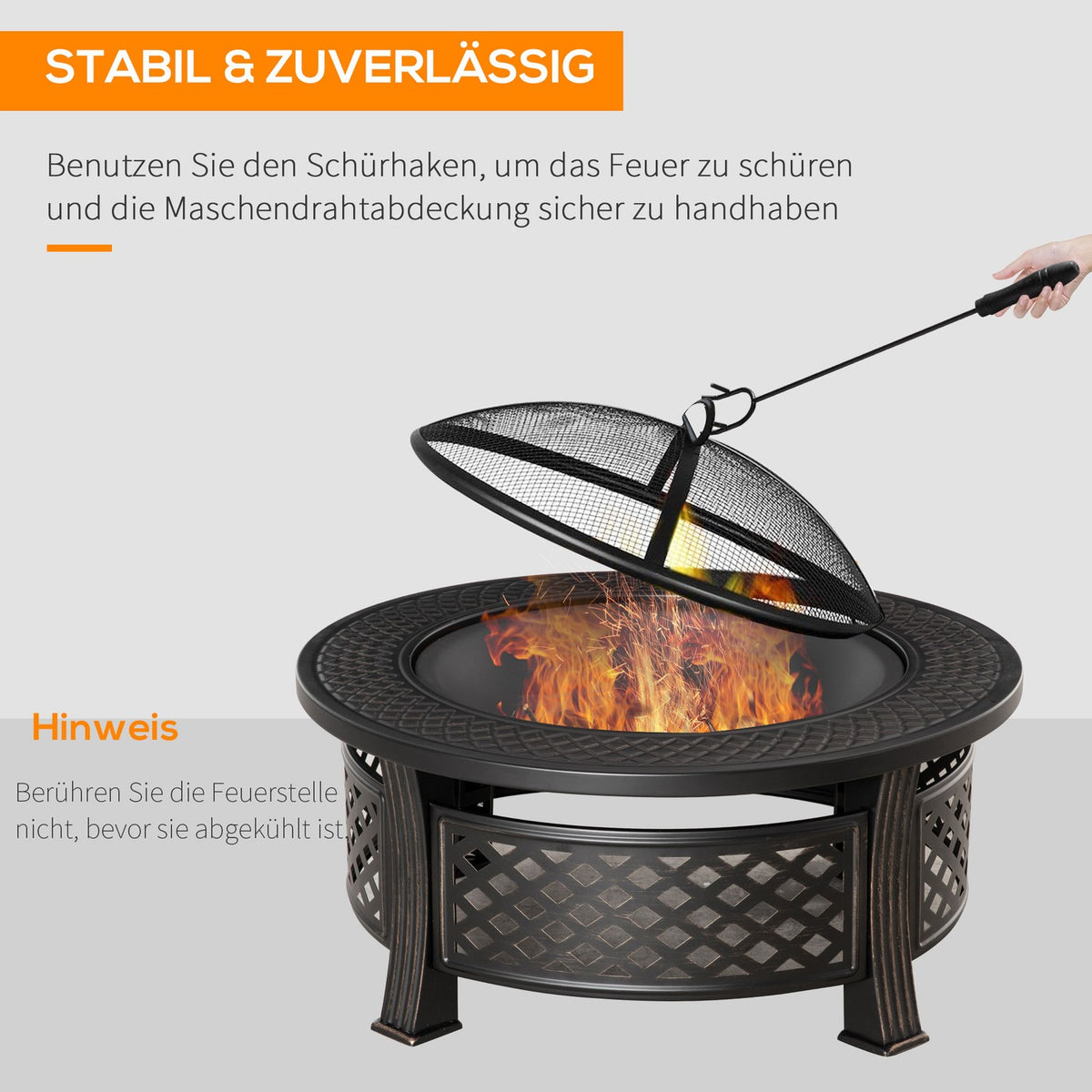 Fire Bowl Poker Spark Guard Fire Basket Fire Table Round Fire Pit Garden Camping Bbq Steel Black 81X81X50Cm