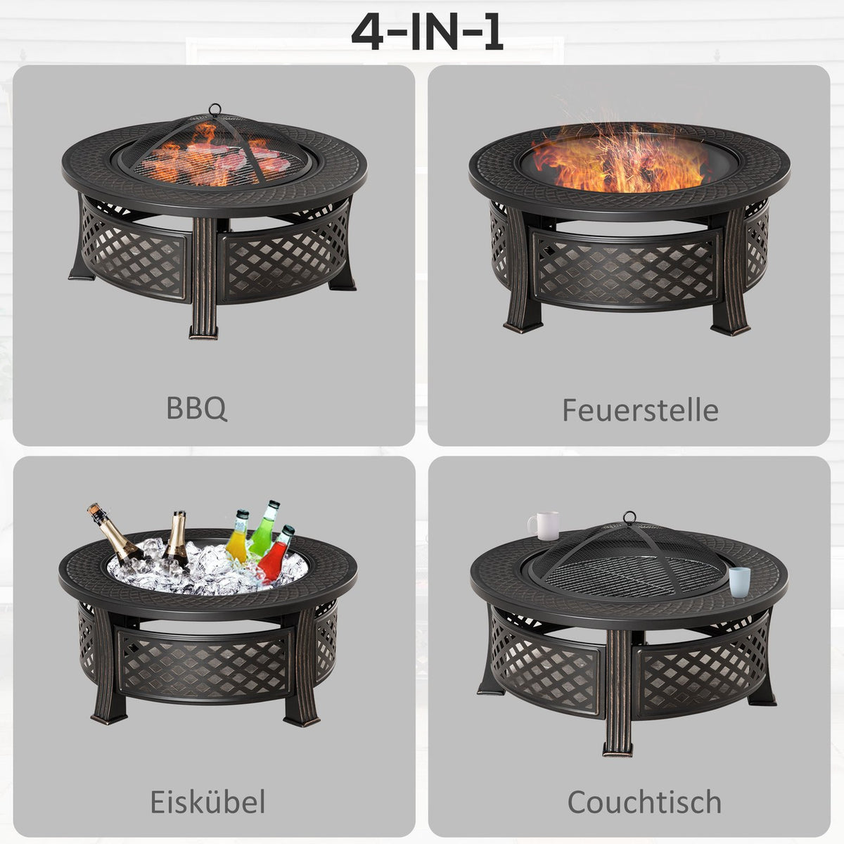 Fire Bowl Poker Spark Guard Fire Basket Fire Table Round Fire Pit Garden Camping Bbq Steel Black 81X81X50Cm