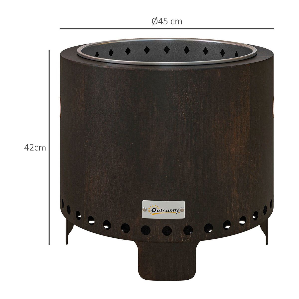 Fire Bowl Smokeless Table Fire Pit Ø45 Cm With Handle & Poker, Ideal For Garden & Camping, Metal, Black