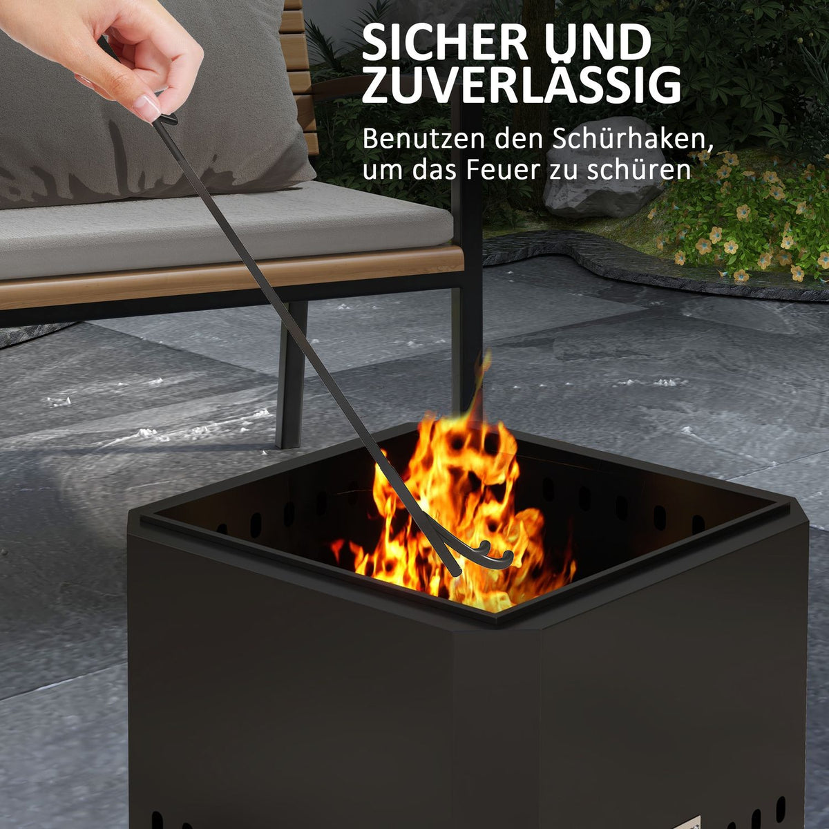 Fire Bowl Square Fire Pit Smokeless Fire Basket With Poker Table Fire For Garden Camping Patio Metal Black