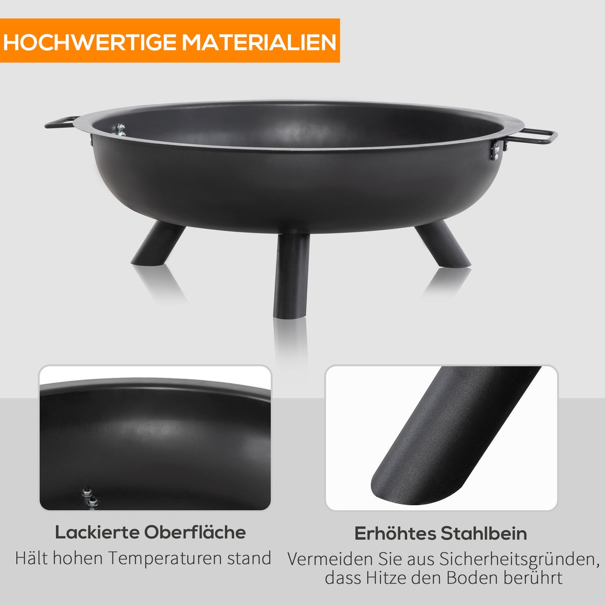 Fire Bowl With Poker, Round Fire Basket, Fire Pit For Garden, Camping, Bbq, Steel, Black, 79X69X25.5Cm
