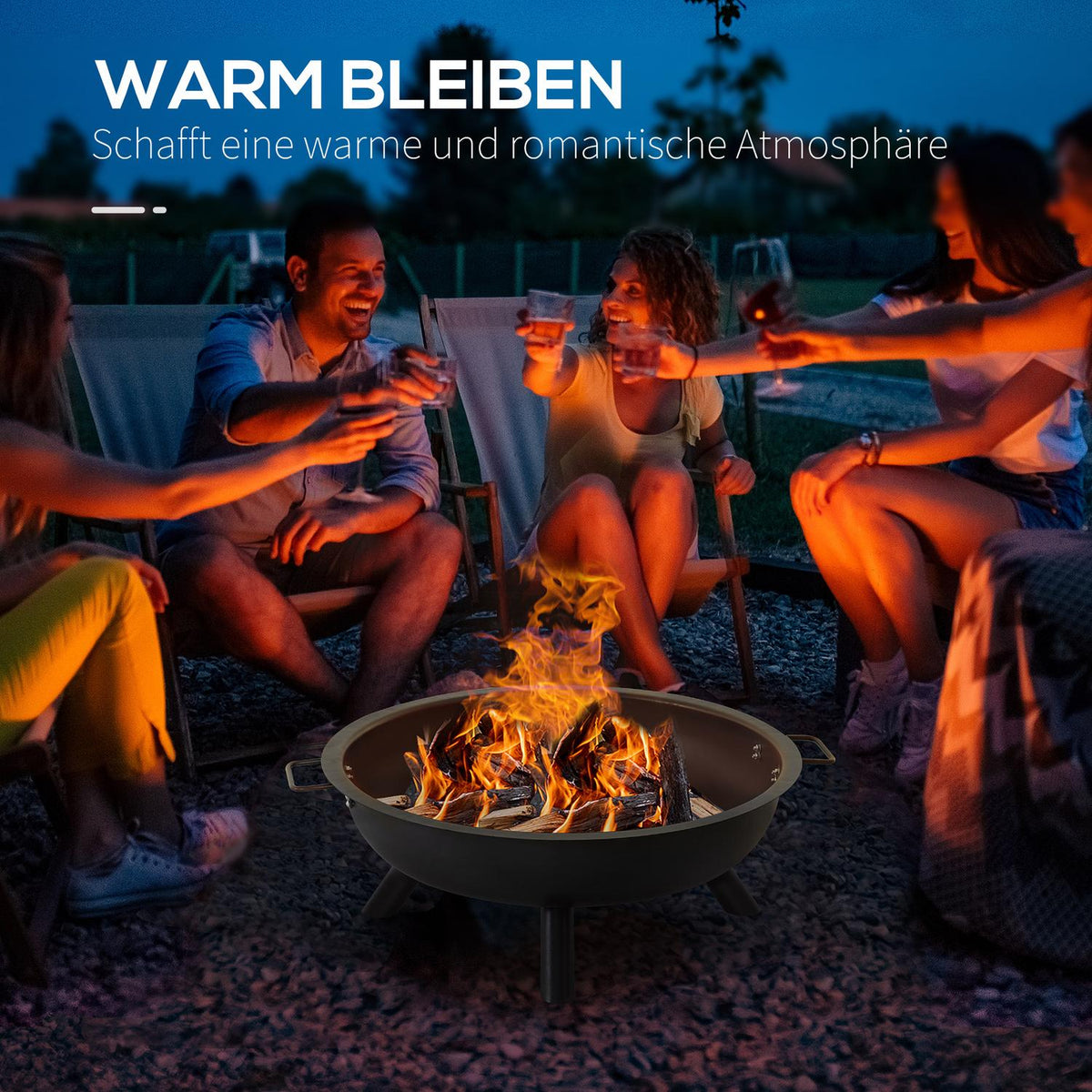 Fire Bowl With Poker, Round Fire Basket, Fire Pit For Garden, Camping, Bbq, Steel, Black, 79X69X25.5Cm