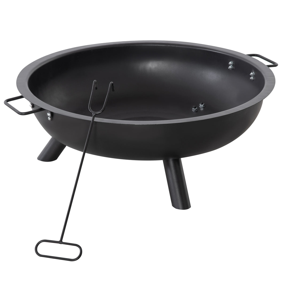 Fire Bowl With Poker, Round Fire Basket, Fire Pit For Garden, Camping, Bbq, Steel, Black, 79X69X25.5Cm