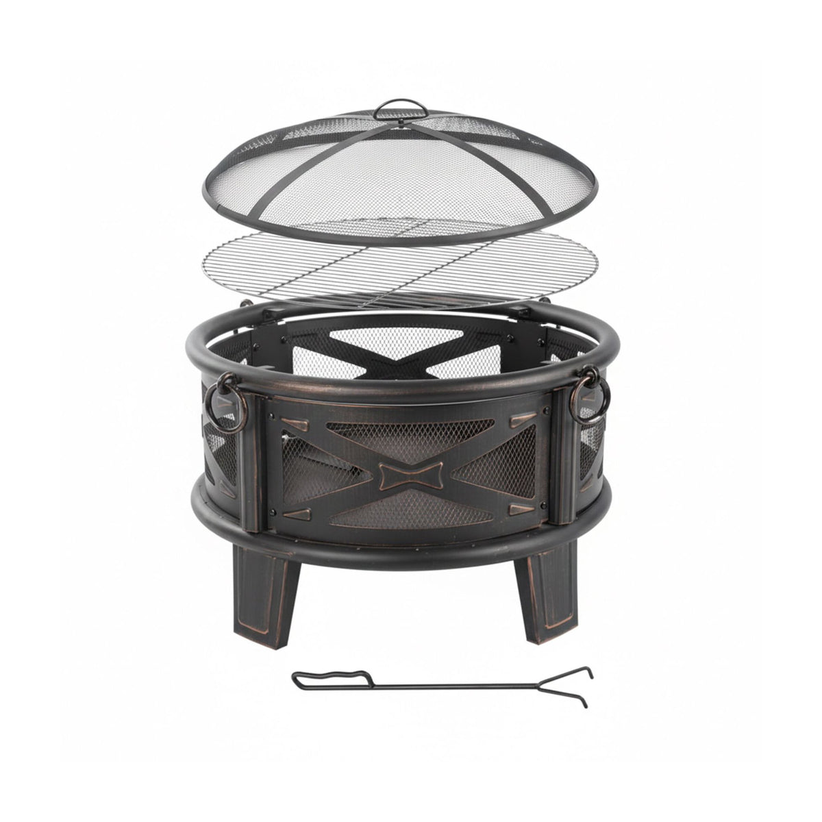 Fire Bowl with Grill and Spark Guard for Garden