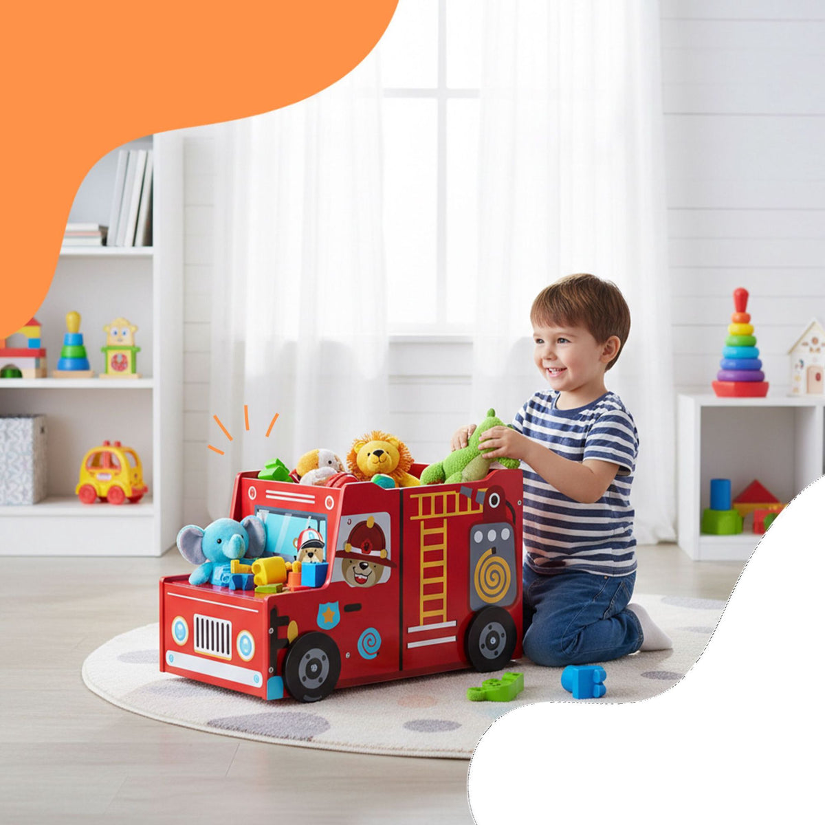 Fire Engine Toy Box with Secret Compartment