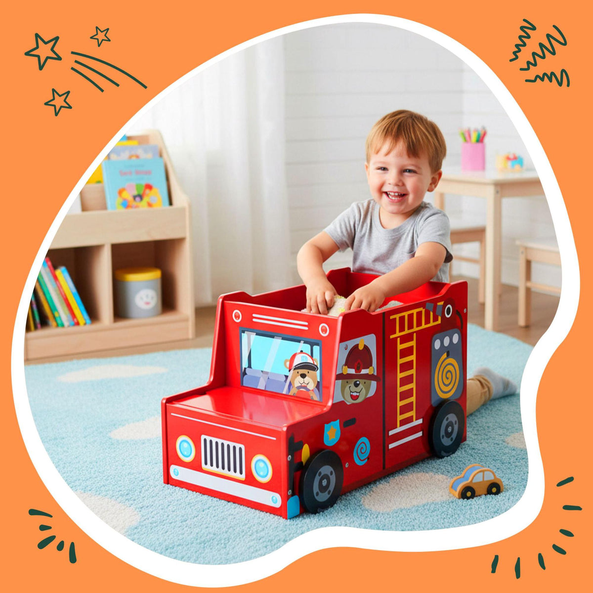 Fire Engine Toy Box with Secret Compartment