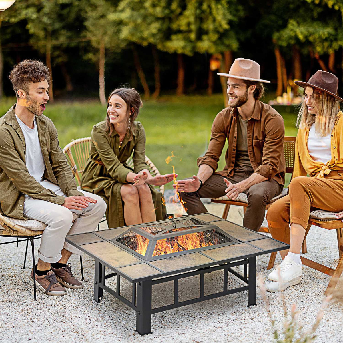 Fire Pit Fire Bowl Steel Brown+Black 92X71X51Cm Poker Spark Guard Waterproof Cover