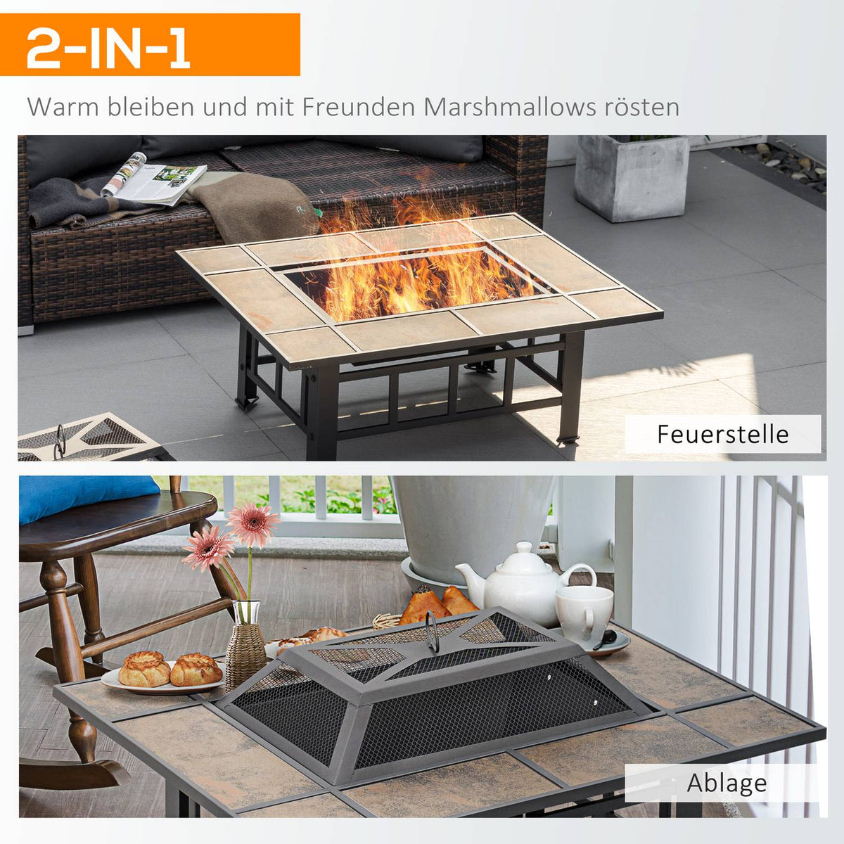 Fire Pit Fire Bowl Steel Brown+Black 92X71X51Cm Poker Spark Guard Waterproof Cover