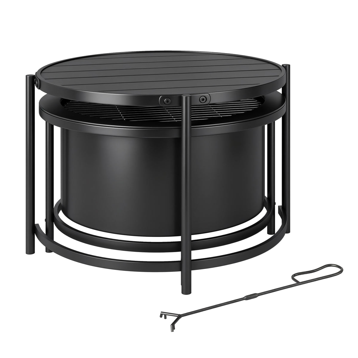 Fire Pit with 49 cm Grill, Black, 66 x 63 x 41 cm