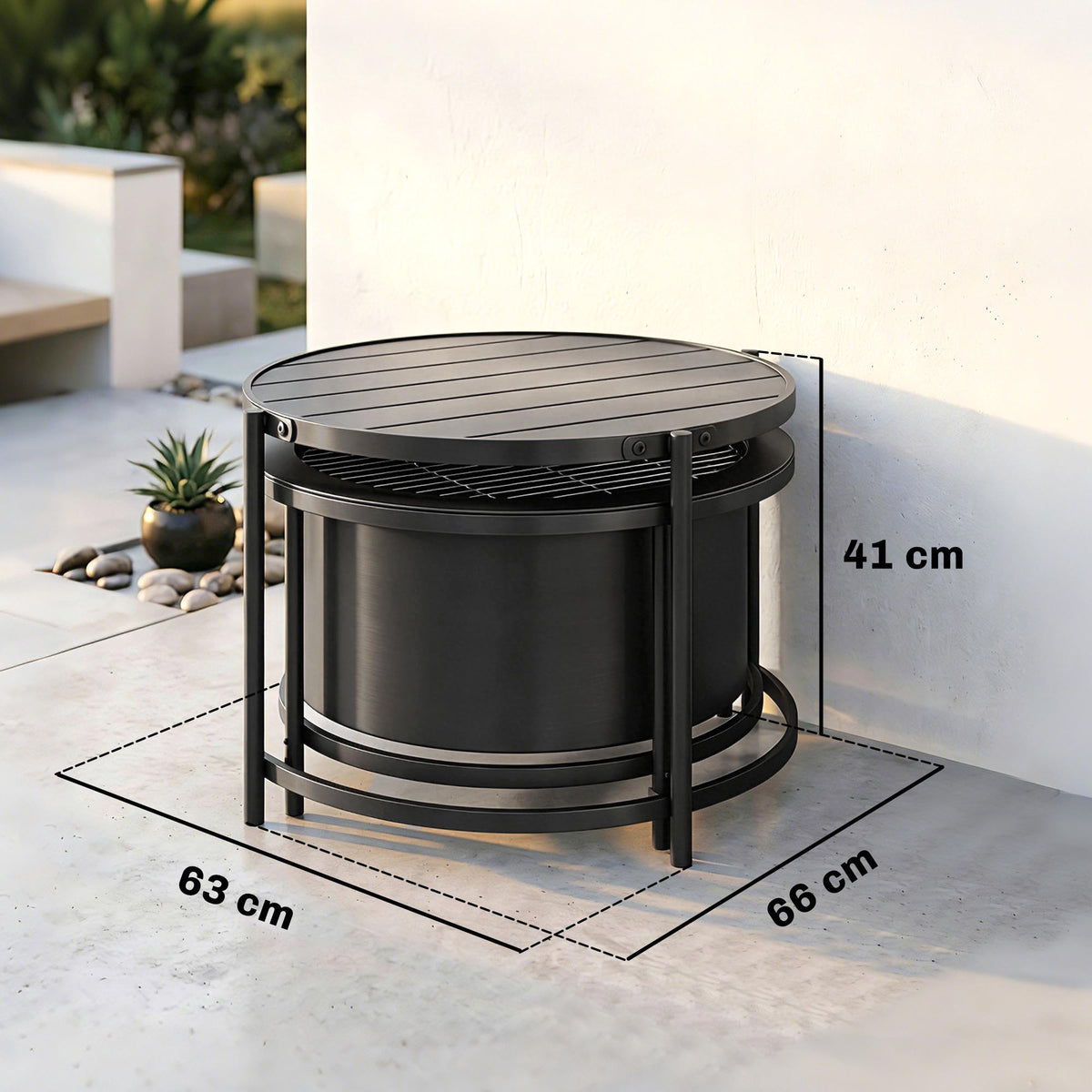 Fire Pit with 49 cm Grill, Black, 66 x 63 x 41 cm