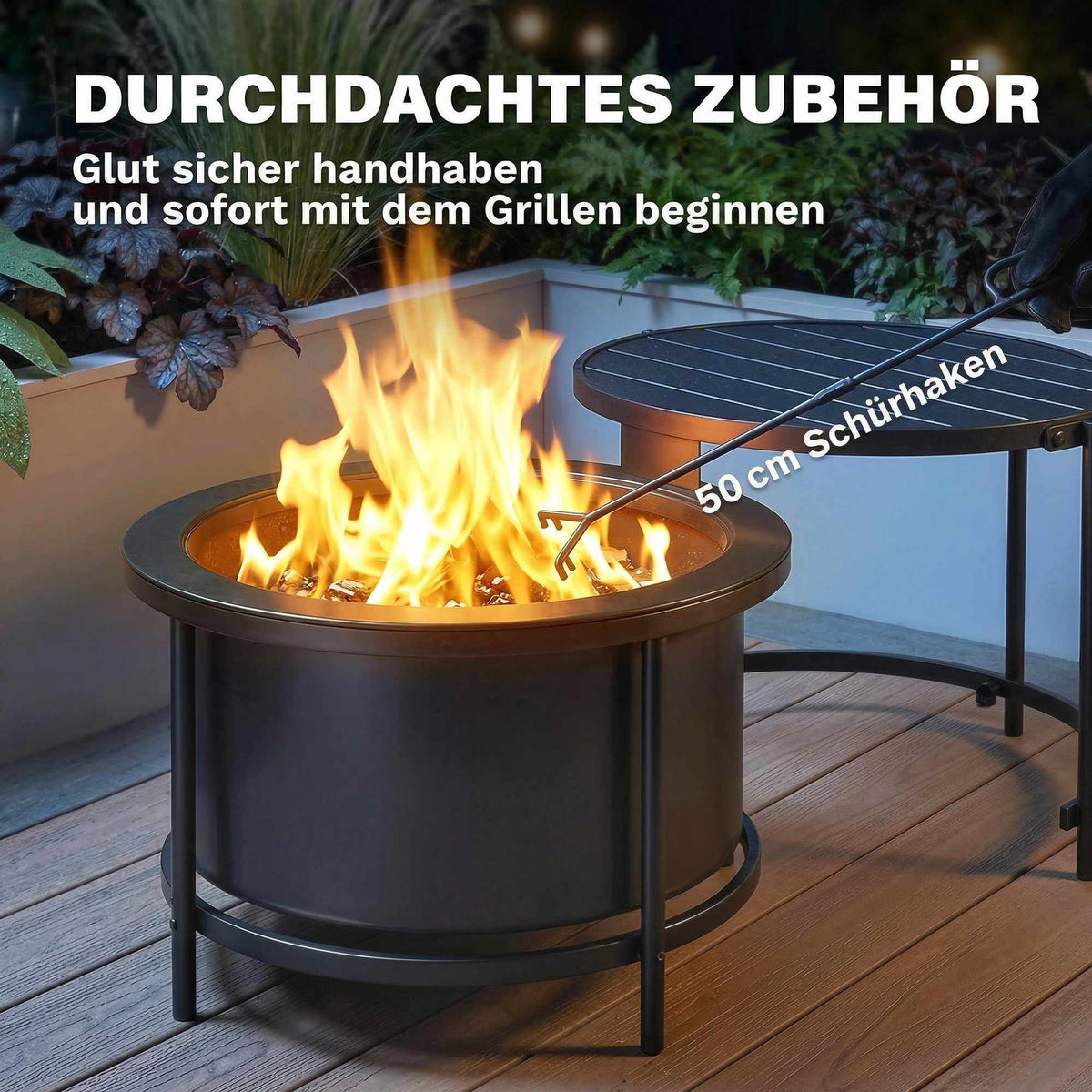 Fire Pit with 49 cm Grill, Black, 66 x 63 x 41 cm