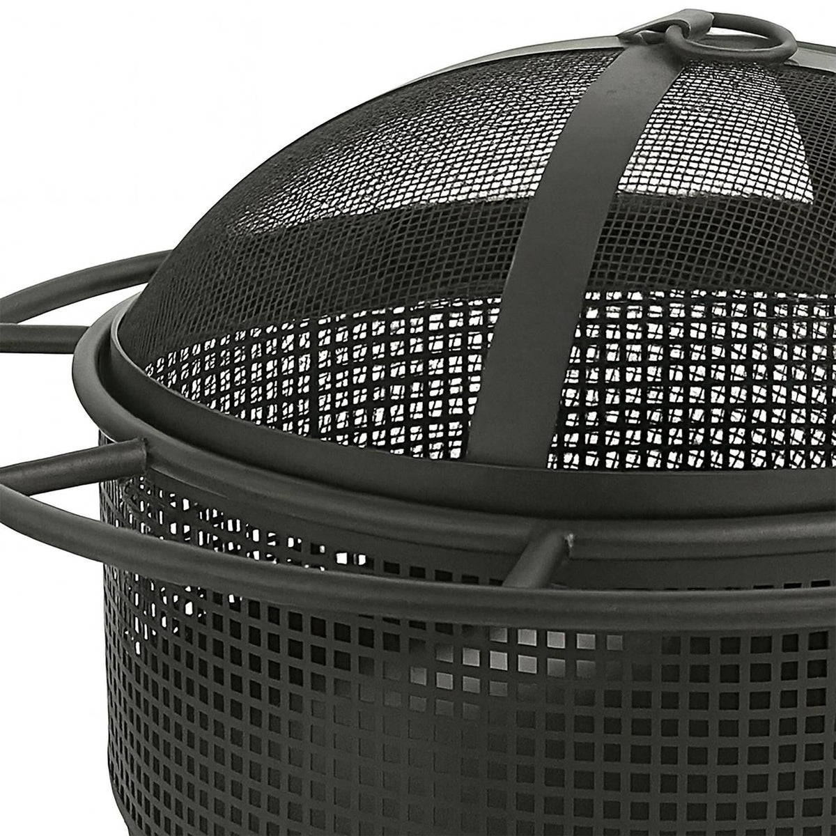 Fire Pit with Spark Guard & Poker – Black Metal Bowl