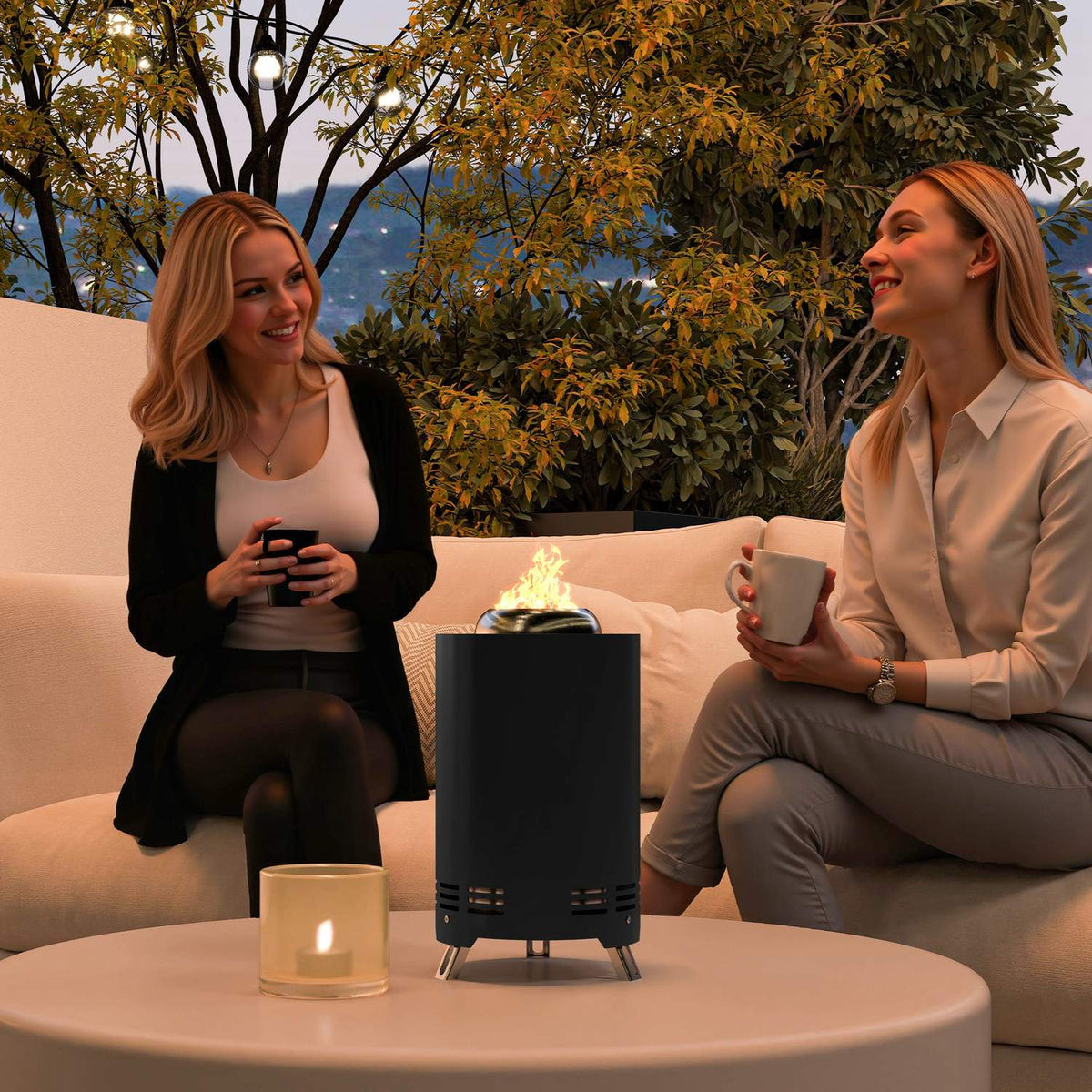 Fire bowl Ø16x25cm made of stainless steel fire pit with poker smokeless fire bowls fire basket for garden, balcony terrace, outdoor BBQ camping black
