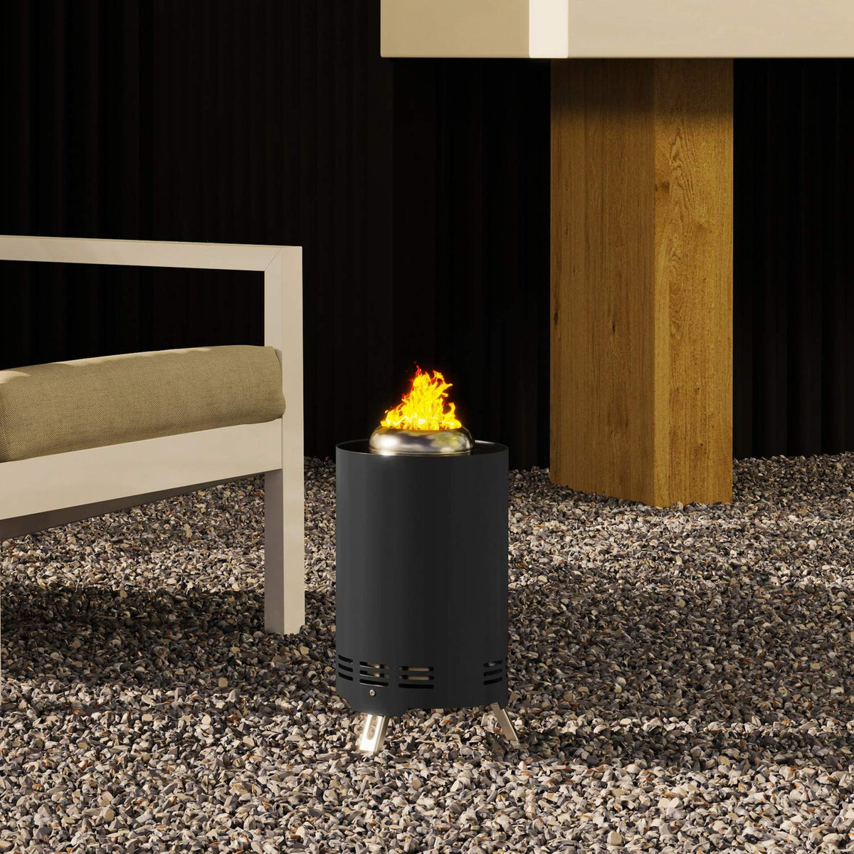 Fire bowl Ø16x25cm made of stainless steel fire pit with poker smokeless fire bowls fire basket for garden, balcony terrace, outdoor BBQ camping gray