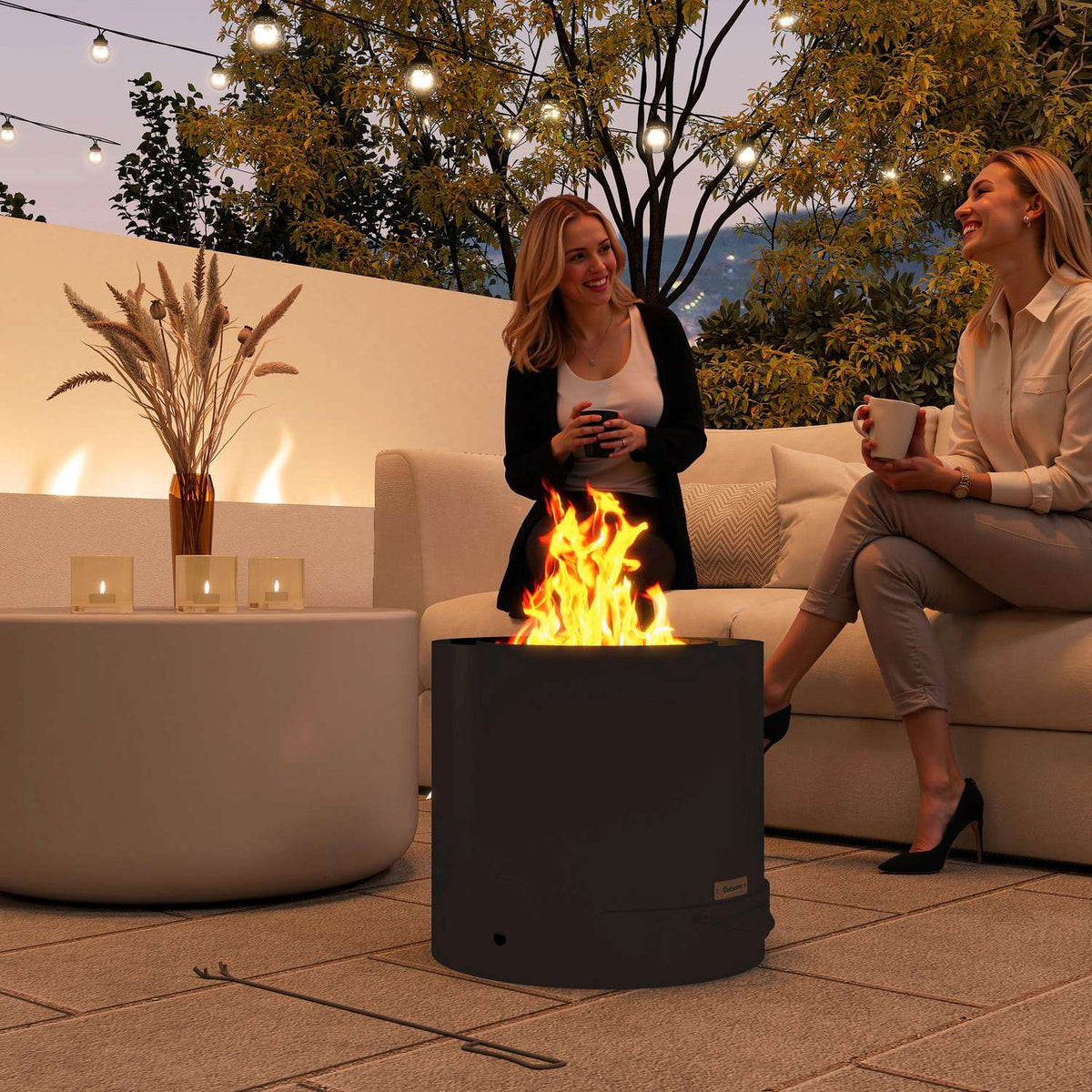 Fire bowl Ø45 x 42cm made of steel fire pit with poker ash tray fire bowls for garden, balcony terrace, outdoor BBQ camping black |