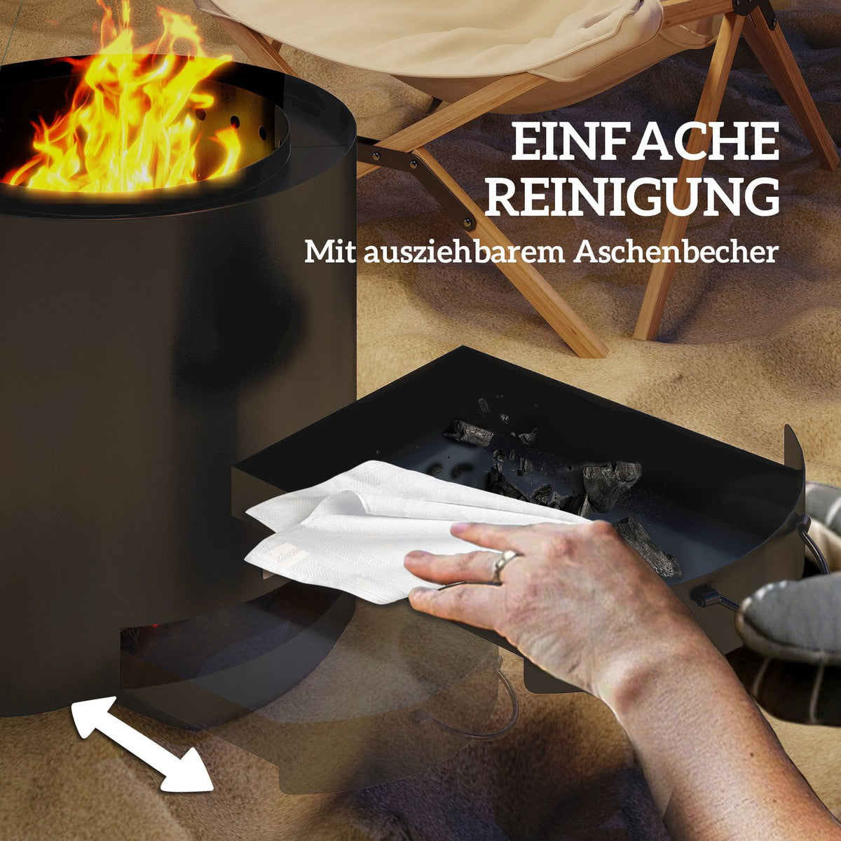 Fire bowl Ø45 x 42cm made of steel fire pit with poker ash tray fire bowls for garden, balcony terrace, outdoor BBQ camping black |