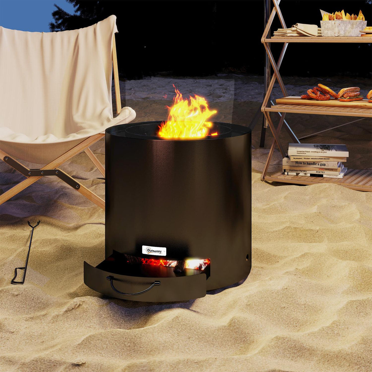 Fire bowl Ø45 x 42cm made of steel fire pit with poker ash tray fire bowls for garden, balcony terrace, outdoor BBQ camping black |