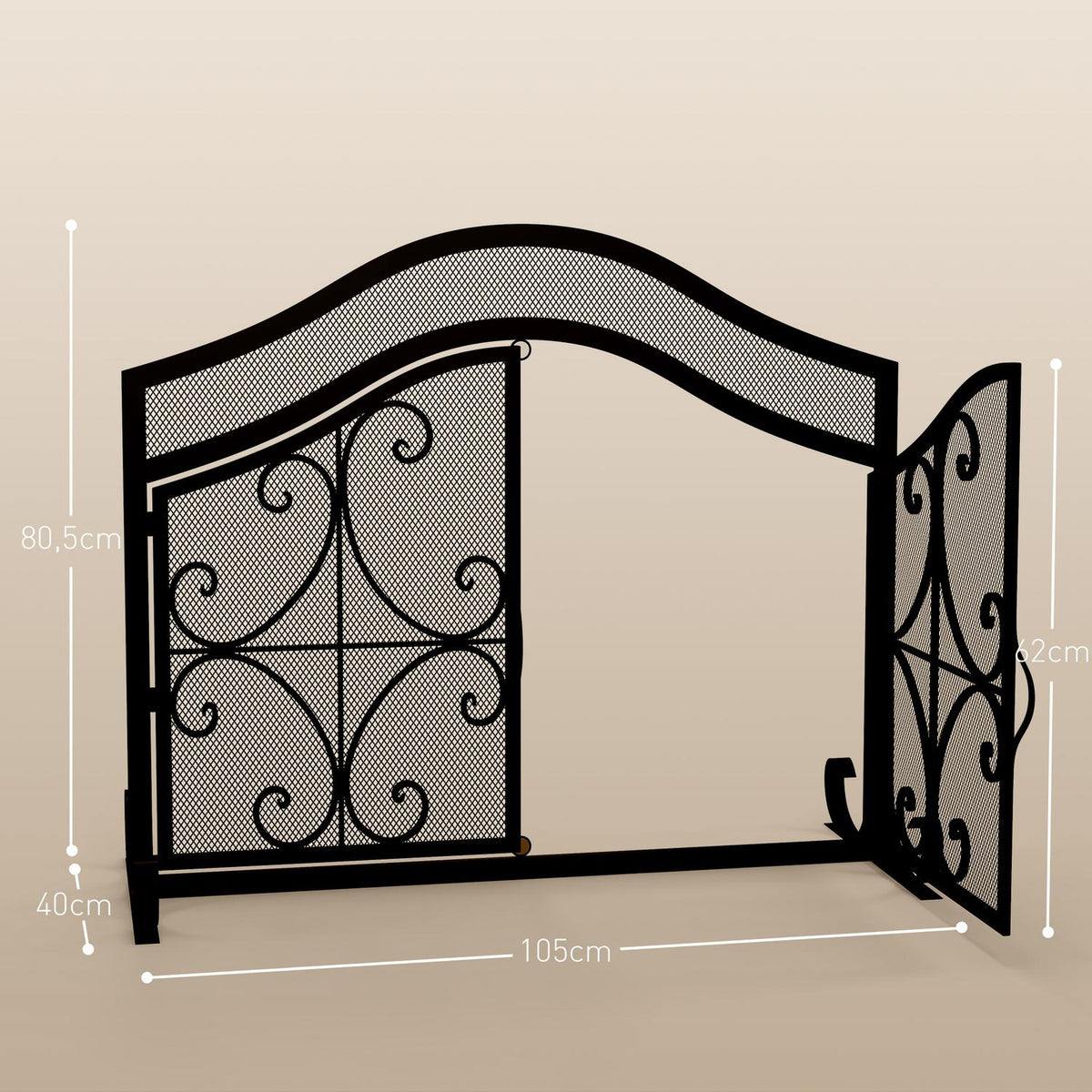 Fireplace Guard, Fireplace Gate with Magnetic Doors, Oven Guard, Spark Guard for Living Room, Steel, 105 x 80.5 cm, Black