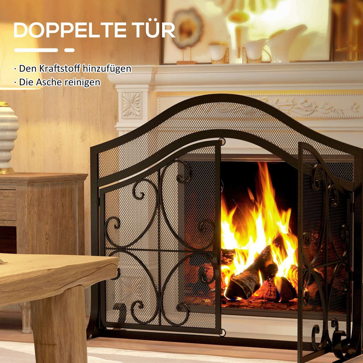 Fireplace Guard, Fireplace Gate with Magnetic Doors, Oven Guard, Spark Guard for Living Room, Steel, 105 x 80.5 cm, Black