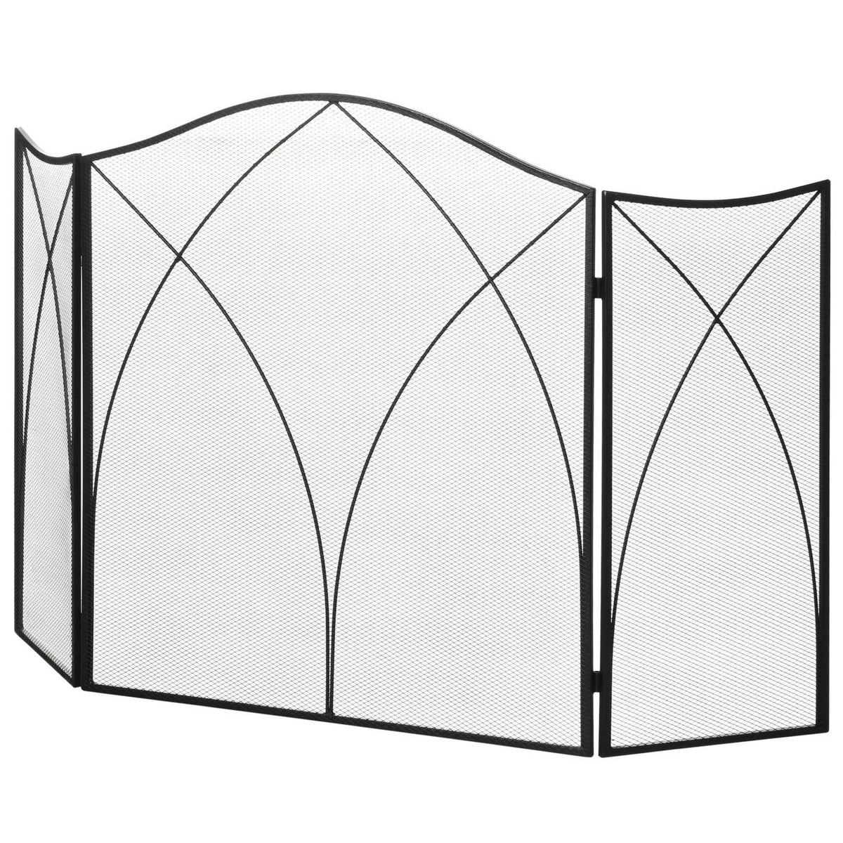 Fireplace Guard, Folding Fireplace Gate with 3 Panels, Oven Guard, Spark Guard for Living Room, Metal, 126 x 76cm, Black