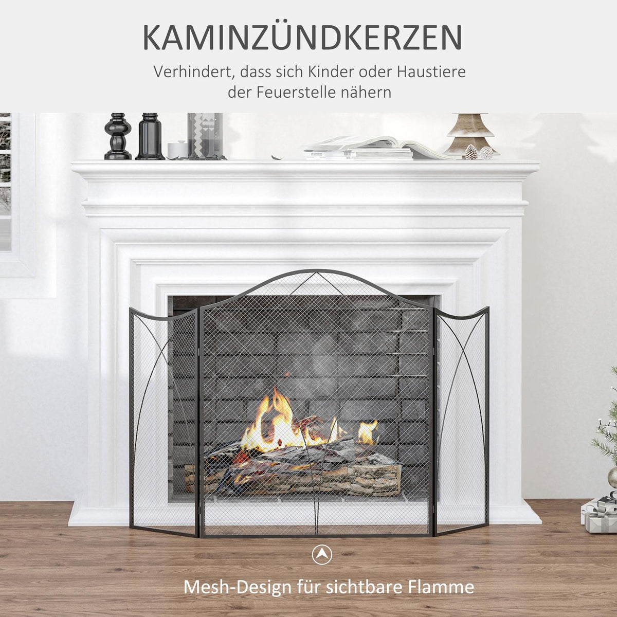 Fireplace Guard, Folding Fireplace Gate with 3 Panels, Oven Guard, Spark Guard for Living Room, Metal, 126 x 76cm, Black